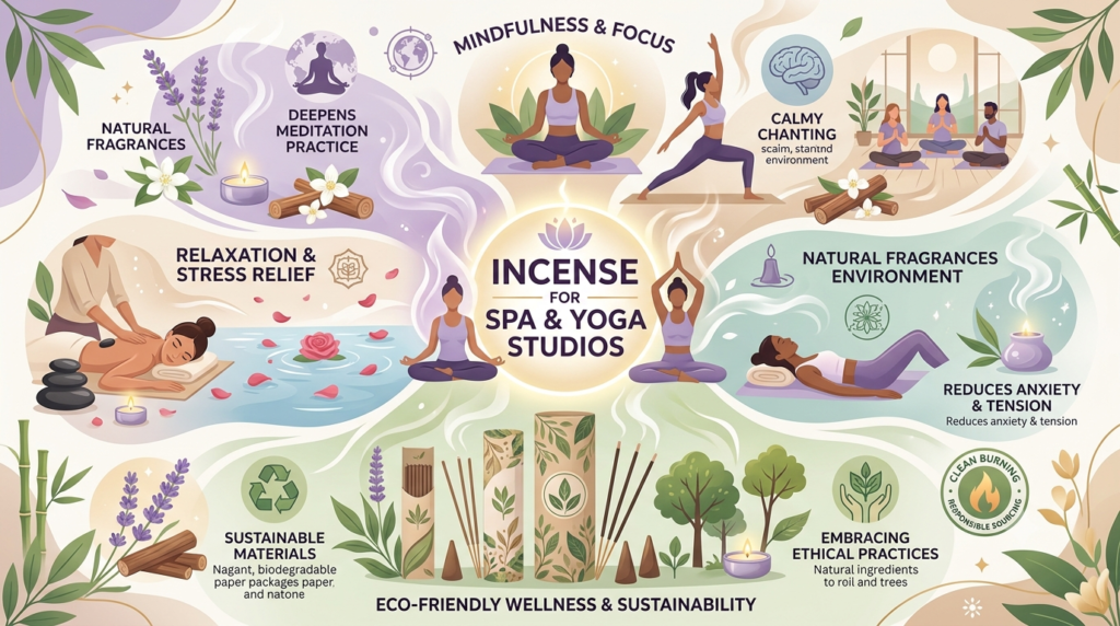Infographic showing role of incense in global spa and yoga studios with Incense for Spa and Yoga Studios